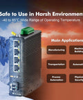 Rugged 5 Port Industrial DIN Rail Network Switch With 4 Gigabit Ethernet Ports And 1 SFP Uplink 14Gbps Switching Capacity