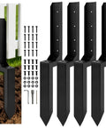 Beefed Up Heavy Duty Fence Post Anchor and Repair Kit for 4x4 and 6x6 Wood Posts Galvanized Steel L Shape Stabilizer Black