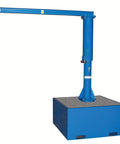 Heavy Concrete Filled Steel Base With Solid Thirty Six Inch Stance For Portable Jib Crane Rigs And Warehouse Floors Built Different To Crush Rough Daily Loads In Matte Blue Finish, featuring a sturdy blue metal jib crane mounting.