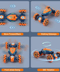 4WD Gesture Control RC Stunt Car For Kids, Hand Sensing Remote Car with Lights and Music, demonstrating motion modes.