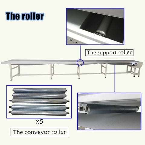 Image showing Flat Conveyor With PVC Belt 236.22 Inch Length And 15.75 Inch Width, highlighting support and conveyor rollers.