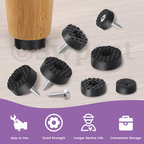 52 Piece Round Black Furniture Pad Set With Screws In 18mm 24mm And 30mm Sizes Heavy Duty Rubber Non Slip Bumpers for tables