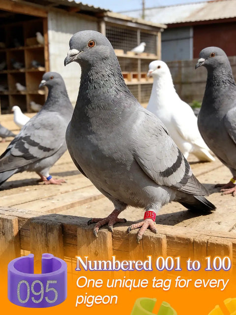 Pigeon with Colorful Readable Numbered Bird Leg Bands Set For Bird Nerds And Hobbyists 0.3in Inner Diameter 100 Pcs in aviary.