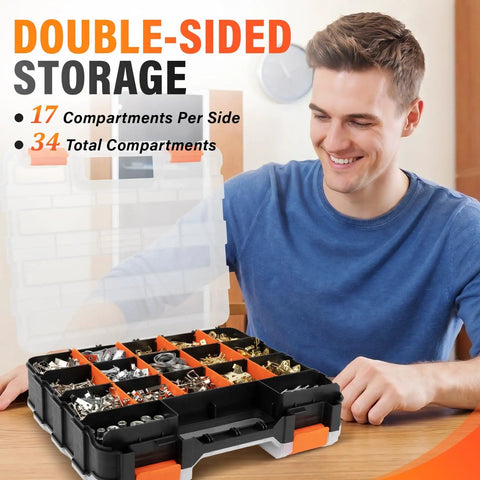 Double Sided 34 Compartment Tool Organizer With Clear Lid Grab And Go Four Pack Adjustable Dividers For Garages