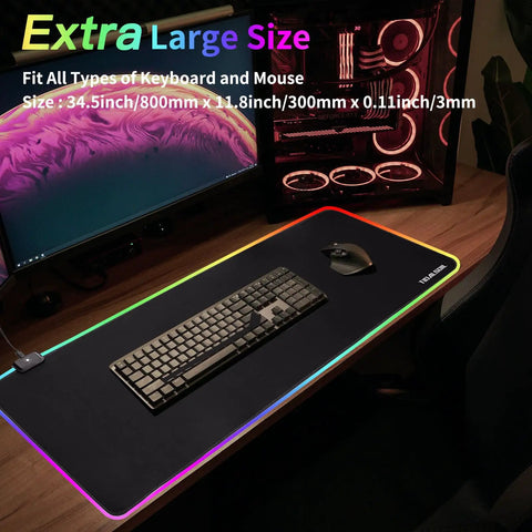 RGB Gaming Mouse Pad Oversized 31.5 By 11.8 Inches With 12 Light Modes Non Slip Rubber Base Large Keyboard Pad on desk setup