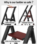Five Step Aluminum Ladder Foldable Step Stool For Home And Garage Lightweight Under 10 Pounds Space Saving Grab And Go Convenience Stable Heavy Duty Build Open Height 45.6 Inches Folds Down To 2.17 Inches For Easy Storage, safety handrail and anti-slip top pedal