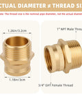 Brass Garden Hose Adapter Three Quarters GHT Female To One NPT Male Swivel Connector Reducer For Outdoor Irrigation And Watering Systems No Fuss Leak Free Quick Fit Heavy Duty Hook Up Fits Most Hoses Sprinklers And Tools, brass adapter dimensions