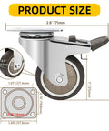 1 Inch Heavy Duty Caster Wheels Set Of 4 With Brakes 100 Lb Capacity Swivel Furniture Casters For Workbench Cabinet And Coffee Table Silent Rubber Wheels For Quiet Glide On Hardwood And Carpet side view with dimensions
