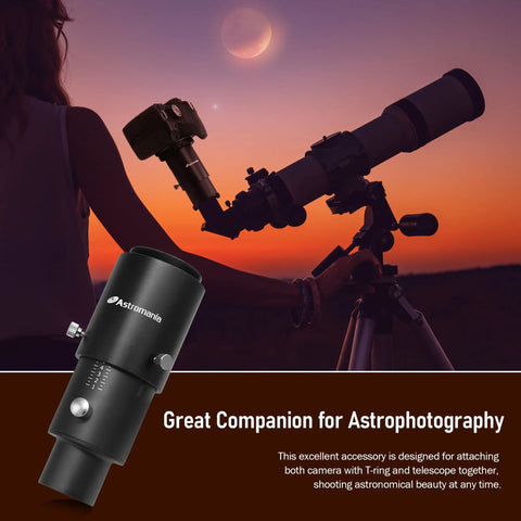 Beginner Friendly 1.25 Inch Telescope Camera Adapter Kit With Variable Projection Tube in use during sunset astrophotography