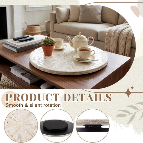 Large 16 Inch Mother Of Pearl Lazy Susan For Tabletop Rotating Turntable Organizer Centerpiece Wood Round Spinning Tray