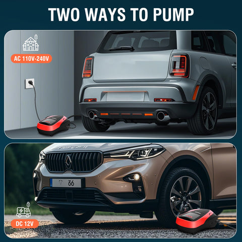 Your Go To Portable Tire Inflator Air Compressor With Dual Power DC 12V Car Plug And 110V Home Outlet Digital Pump For Cars
