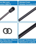 Close-up components of 14 Inch Gas Lift Supports For Truck Camper 24 Lb (107N) Heavy Duty Gas Struts With 10mm Ball Studs 2 Pack