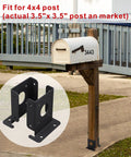 Mailbox installed on wood post with nearby image of 8 Pcs Adjustable Wood Fence Pergola Post Base Brackets Kit Fit 4x4 Posts Actual 3.5x3.5 Inches Black Heavy Duty Post Anchor Base Brackets For Deck Railing.