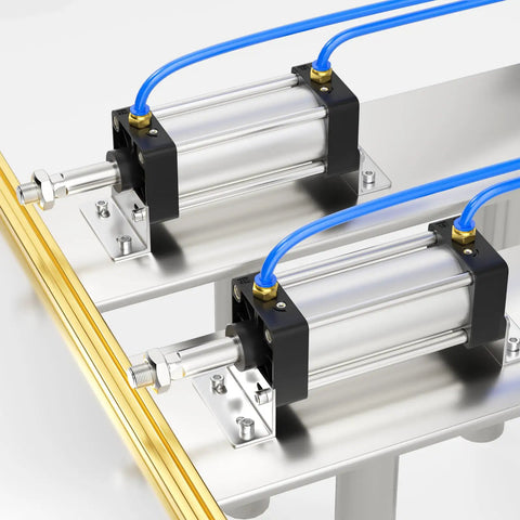 Pneumatic Air Cylinder 63mm Bore and 200mm Stroke, Aluminum Body Built Tough With PT3/8 Port, industrial setup, side view
