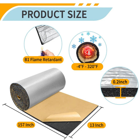 Kick Ass Heavy Duty Insulation Foam Roll Featuring Reflective Aluminum Foil Heat Shield And Waterproof Radiant Barrier, 157x13 inch, 0.2 inch thick.