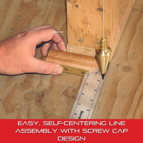 Pro Grade Solid Brass Plumb Bob With Replaceable Hardened Steel Weights And 10 Ft Nylon Cord, 16 Oz in use for precise layout