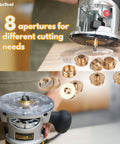 Ten Piece Pro Grade Solid Router Guide Bushing Set With Centering Pin And Cone For Porter Cable Style Sub Bases Brass