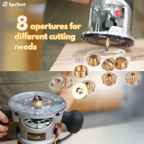 Ten Piece Pro Grade Solid Router Guide Bushing Set With Centering Pin And Cone For Porter Cable Style Sub Bases Brass