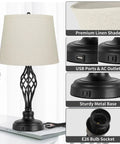 Two Pack Of 3 Way Dimmable Touch Lamps With USB Port And AC Outlet featuring linen shade and metal base, bedroom setting