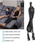 Woman and child on recliner with Beefy 29V 2A Dual Motor Power Supply Kit, showing L-shape DC extension cable and Y-splitter.