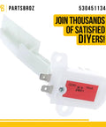 5304511344 Switch Replacement For Frigidaire Washer Replaces AP6261630 4584286 PS12176468 shown in side view with connectors