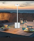 Cordless LED Table Lamp With Rechargeable 6000mAh Battery And Two Level Brightness Go To Modern Silver Finish for dining setup
