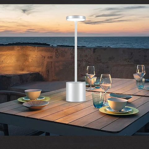 Cordless LED Table Lamp With Rechargeable 6000mAh Battery And Two Level Brightness Go To Modern Silver Finish for dining setup
