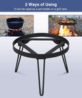 Folding Campfire Tripod for Cooking, showing dutch oven on fire pit and portable grill setup with heavy duty iron design.