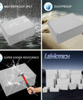 IP67 Waterproof Junction Box Outdoor Project Enclosure Made From Durable ABS Plastic Dustproof Gray Weatherproof Electrical Housing 6.9 x 4.9 x 3 Inch Box For Outdoor Wiring And Electrical Components Protection, gray ABS enclosure shown waterproof and dustproof