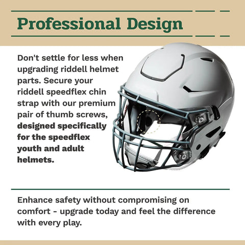 Elite Knurled Thumb Screws For Riddell SpeedFlex Football Helmets Youth And Adult Secure Replacement Fasteners close-up on helmet with chin strap.