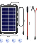 Dimensions and components of Upgraded 7.5W 12V Solar Battery Trickle Charger And Maintainer Kit With Smart Controller, Portable Waterproof Panel