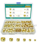 Brass compression sleeve ferrule kit in plastic case; 280 pcs, 6 sizes for 1/8-1/2 in OD tubing