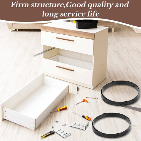 Straight Shooter Drawer Repair Kit With Six Heavy Duty Support Brackets And Commercial Screws To Solidify Loose Drawers And Upgrade Cabinetry Right Away, with drawer and tools.