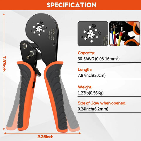2200 Piece Hexagonal Ferrule Crimping Tool Kit With Self Adjusting Wire Ferrule Crimper for 30 AWG to 5 AWG connectors specs