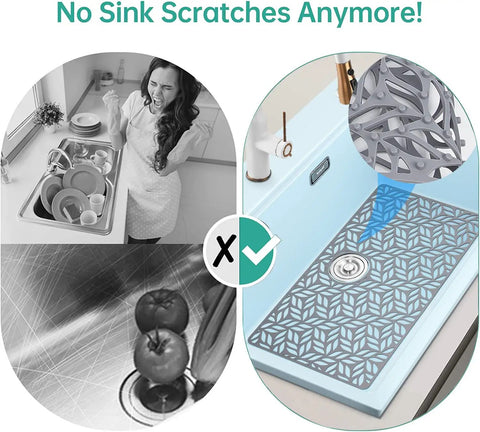 Silicone Sink Protector Mat For Kitchen Sink 28.25 X 15.25 Inches with rear drain hole preventing scratches in sink