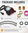 Say Bye To Cold Showers With This Plug And Play Water Circulator Swap Featuring No Sweat Install 115 Volt 1/25 Horsepower Hot Water Recirculating Pump Kit Includes Digital Timer And Six Foot Cord Compatible With Modern Plumbing - package includes pump, hoses, adapters, and gaskets.