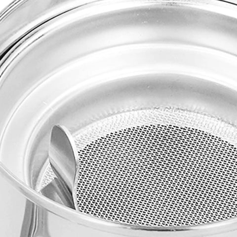 Close-up of fine mesh strainer in a Slick Stainless Steel Teapot With Fine Mesh Strainer 500ML Capacity Stovetop Tea Kettle.