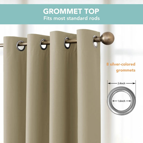 Dope Blackout Curtain Panels For Bedroom And Living Room Taupe 54 x 72 Inches 2 Panels Light Blocking Privacy Room Darkening Drapes With Silver Grommets showcased with 8 silver grommets on standard rod