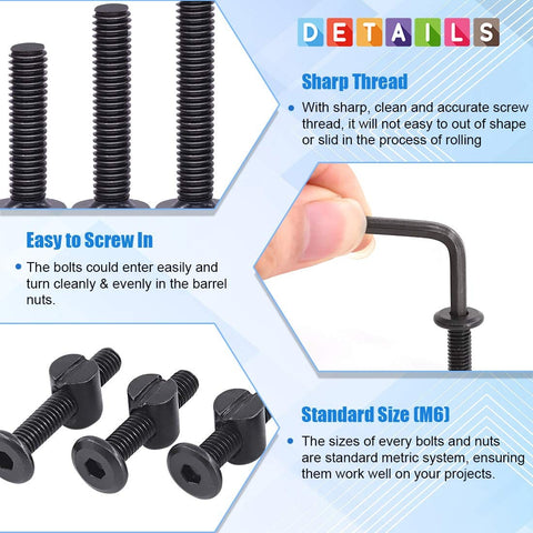 All In One M6 Hex Socket Cap Bolts And Barrel Nuts Kit 120 Pcs Black Finish details with wrench and thread quality