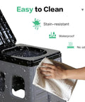 Person cleaning the Road Ready Portable Camping Outdoor Toilet For Adults With Secure Snap Lid, Super Sturdy Foldable Travel Potty And Leak Proof Porta Potty For Rv Vans Grey.