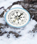 Big 100mm Pocket Compass For Camping And Hiking on snowy rock, round orienteering tool for easy navigation, handheld outdoor gear