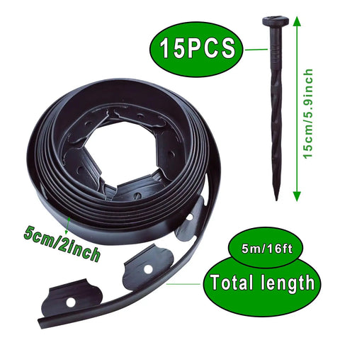 Black Garden Edging Set 16.4 Feet Long With 15 Edging Pieces And 15 Landscape Fixing Spikes Two Inches Tall visual display