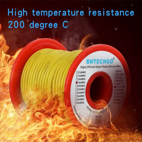 Badass 18 Gauge Yellow Silicone Wire 50 Feet Long Stranded Tinned Copper Core Hardcore Enough For Hot Rod Builds And Lighting Up Your Project With Effortless Solder Action Now on fiery background.