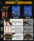 Product comparison showing 55-In-1 Bearing Puller Set For Auto, Bike, And Industrial Repair with thickened handle and puller heads.
