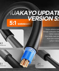 Illustration of Five To One Heat Shrink Tubing Kit With Five Hundred Pieces Adhesive Lined Dual Wall Marine Grade Waterproof Wire Connectors Seven Size Pack showing shrink ratios of 5:1, 4:1, and 3:1.