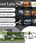 Green 8x30 double-chuck metal lathe with digital readout and accessory kit.
