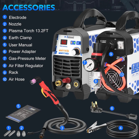 Upgraded 60Amp Plasma Cutter With Dual 120 And 240V Inverter IGBT High Frequency Non Touch Arc Start 2025 Model displayed with accessories