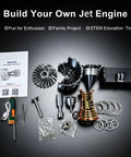 Realistic Turbojet Engine Model With Adjustable Speed And LED Lights Educational Aerospace Toy parts displayed for assembly