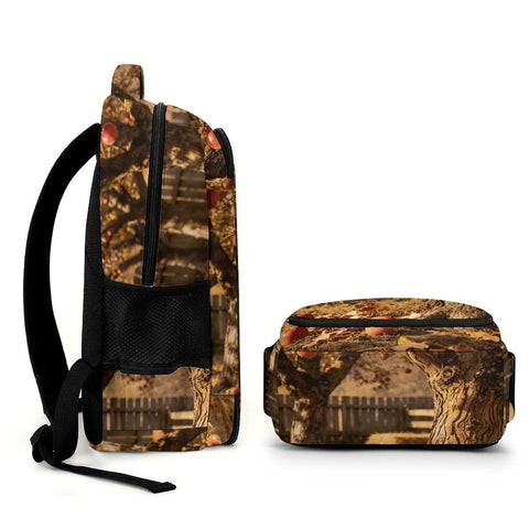 Autumn Apple Orchard Printed Unisex Backpack With Large Capacity, Go-To Durable Polyester Daypack side and front view