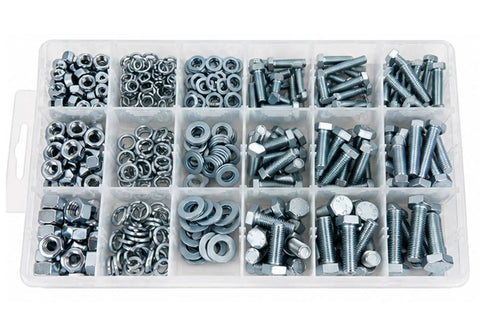 Super Cool 425-Pc Metric Fastener Kit with Class 10.9 Hex Bolts And Matching Nuts Washers For M6 M8 M10 Grades in organized storage case.